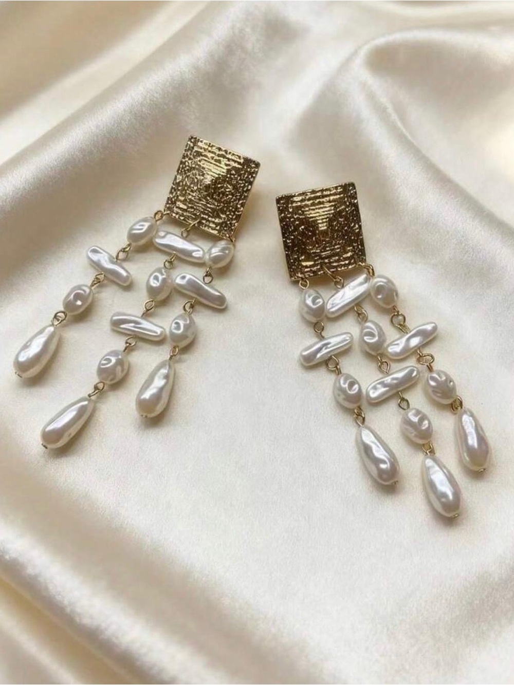 Gold and Pearl Chandelier Drop Earrings - Picture 5 of 5